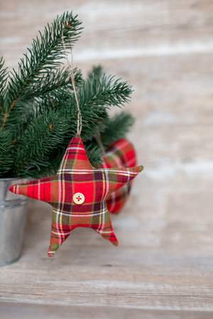 Christmas decoration over old wooden backgroundの写真素材