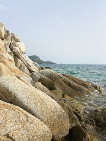rocky coast. colorful beach. Greeceの写真素材