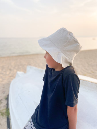 summer vacation at sea. boy at the seaside.の写真素材