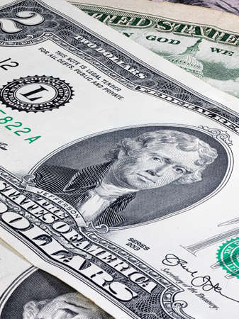 Macro close up on the design surface of dollar notes. Banknotes of the United States America....