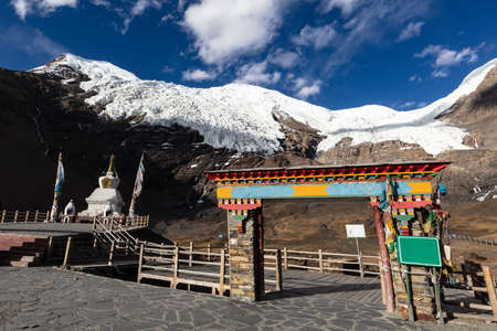 Mountain peak at Tibet - kangbu glacier at 5200 meter above sea level. Snow on the mountain peak...