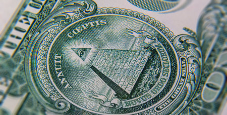 Macro close up of a 1 US dollar banknote. Close up of a one American dollar note. US dollar is the world currency.  The portrait of George Washington, the first president of the United States.の写真素材