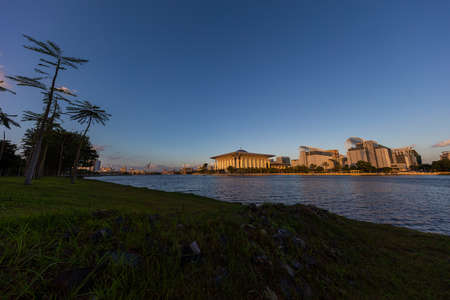 Sunset over the city of Putrajaya, Malaysia. blue sky falls into the night. Romantic atmosphere on...
