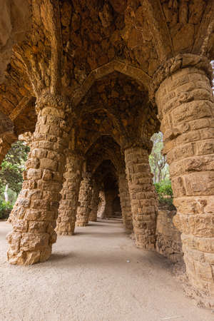 Barcelona, Spain - September 22, 2021: The Parc Guell, located in La Salut at Carmel Hill. The architectural features of the park created by Antoni Gaudi, a renowned architect and the face of Catalanのeditorial素材
