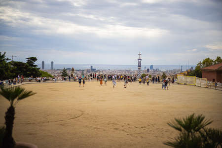 Barcelona, Spain - September 22, 2021: The Parc Guell, located in La Salut at Carmel Hill. The architectural features of the park created by Antoni Gaudi, a renowned architect and the face of Catalanのeditorial素材