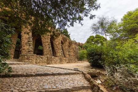 Barcelona, Spain - September 22, 2021: The Parc Guell, located in La Salut at Carmel Hill. The...