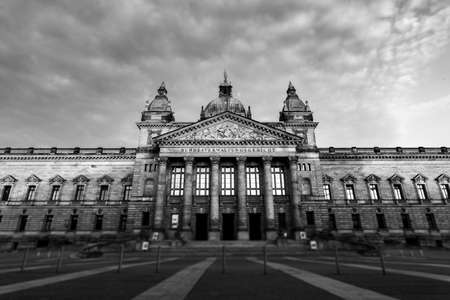 Black and  white capture of the federal court building at the city of Leipzig.  In the time of the GDR, the Bundesverwaltungsgericht was the Georgi Dimitroff Museum.のeditorial素材