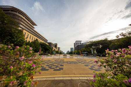 Wide Angle panorama of the Dataran Putra or Putra Square in the government city of Putrajaya,...