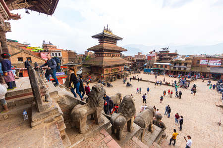 Bhaktapur, Nepal - October 29, 2021: City in the east corner of the Kathmandu Valley in Nepal. Bhaktapur Durbar Square. Royal palace of the old Bhaktapur Kingdom. Highly visited tourist siteのeditorial素材