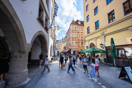 Munich, Germany - July 6, 2022: The Royal Brewery in Munich, the Munich HofbrÃ¤uhaus am Platzl....