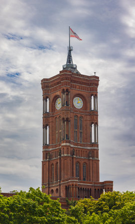 Berlin, Germany - June 29, 2022: The red town hall (Rotes Rathaus), Imposing city hall in Neo-Renaissance style. Located near the Alexanderplatz and the TV Tower. It is the home to the governing mayorのeditorial素材