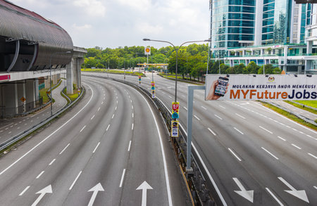Subang, Malaysia - July 23, 2022: Federal Highway at the Subang Jaya Train Station. Unusually empty...