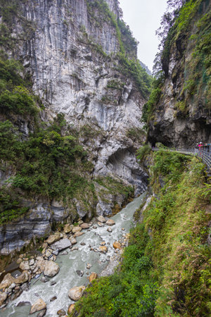 The Nine Turns Trail in Taiwan is a mesmerizing symphony of nature, where lush forests, cascading waterfalls, and towering cliffs create a breathtaking experience. Taiwan's nature and landscapeの写真素材