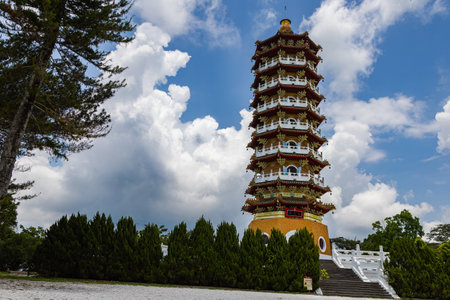 Sun Moon Lake, Taiwan - May 24, 2023: The Ci'en Pagoda at Sun Moon Lake in Taiwan is a magnificent structure offering breathtaking views. It stands tall and serene, symbolizing peace and tranquilityのeditorial素材