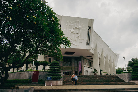 Hanoi, Vietnam - May 28, 2023: Ho Chi Minh Museum, a captivating blend of modern and traditional architecture, honors the revered leader. Exhibits inside chronicle his revolutionary journeyのeditorial素材
