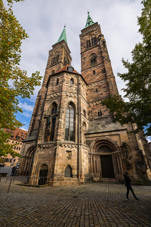 Nuremberg, Germany - October 25, 2023: St. Lorenz (St. Lawrence) is a medieval church of the former free imperial city of Nuremberg in southern Germany. Church located in the historical old townのeditorial素材