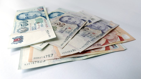 Singapore Dollar on white backgroundの写真素材