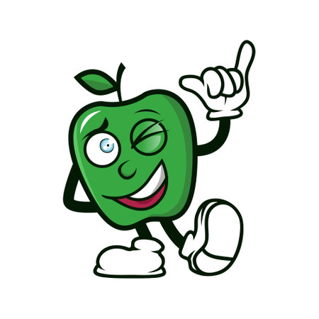 Green apple fruit mascot logo with a happy expression, good to use as a trademark or beverage product, or as a cafe and restaurant logo.のイラスト素材