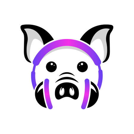DJ with pig character as mascot, logo for entertainment business or music-related applications...のイラスト素材