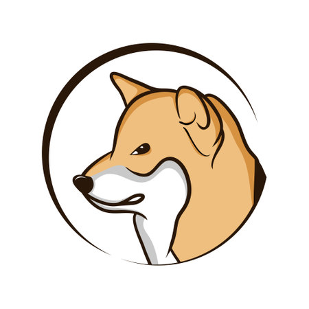 A dog head logo with a grinning facial expression in a circle, either used for company logos or trademarks...のイラスト素材