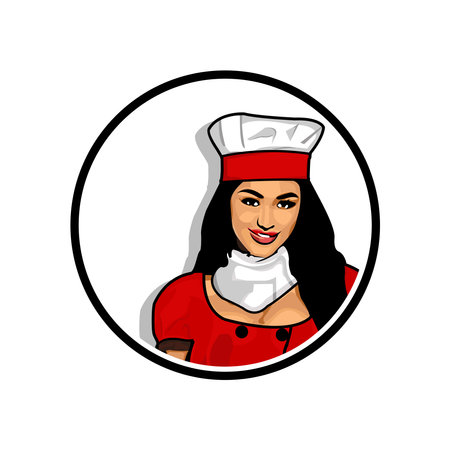 Logo of sexy female chef with sweet smile inside circleのイラスト素材