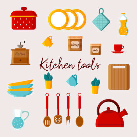 A set of kitchen utensils. Vector illustration.のイラスト素材