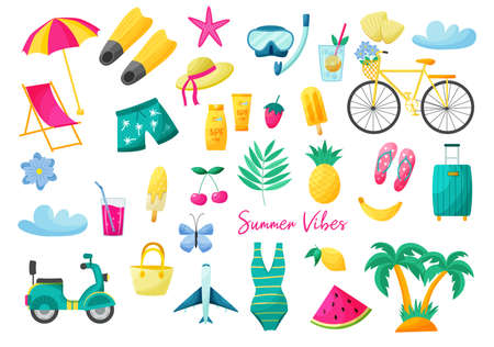 Set of summer elements in hand drawn style.のイラスト素材