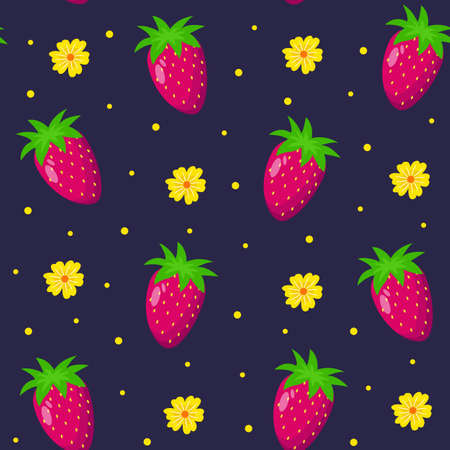 Seamless pattern with strawberries and flowers.のイラスト素材