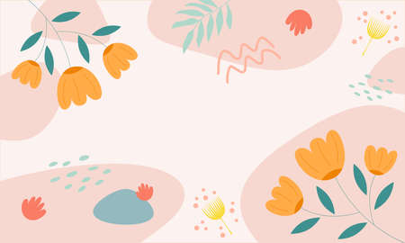 Pastel abstract background with flowers and shapesのイラスト素材