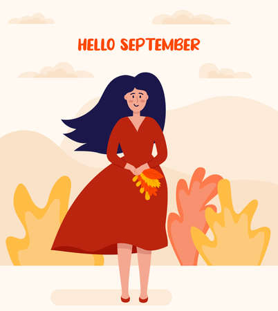 Beautiful girl on autumn backgroundのイラスト素材