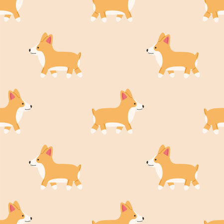 Seamless pattern with cute corgi in flat styleのイラスト素材