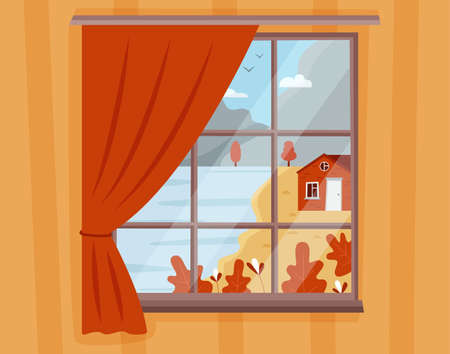 Autumn landscape view from windowのイラスト素材