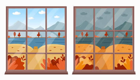 Clear and rainy weather window view conceptのイラスト素材