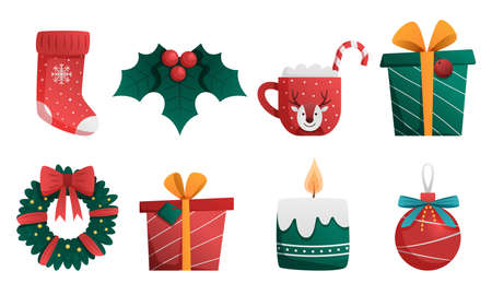 Collection of christmas elements with decorationsのイラスト素材