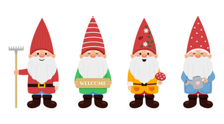 Set of little garden gnomes or dwarfsのイラスト素材