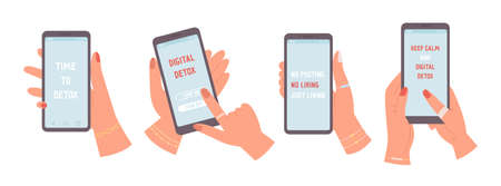Digital detox set of hands with phonesのイラスト素材
