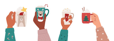 Hands with christmas cupsのイラスト素材