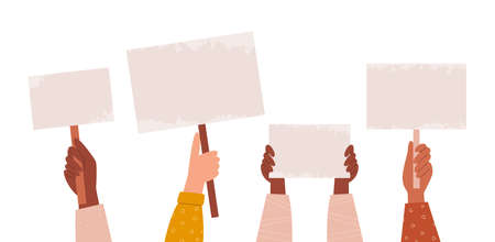 Female hands hold bannersのイラスト素材