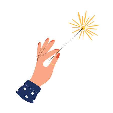 Hand holding burning sparkler fireworksのイラスト素材