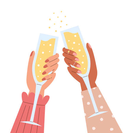 Hands holding glasses of champagneのイラスト素材