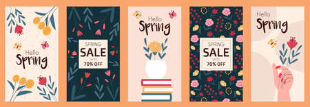 Set of Hello spring stories templatesのイラスト素材