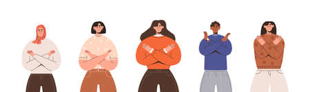 Women stand with crossed arms