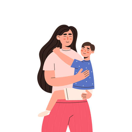 Mom hugs her son with loveのイラスト素材