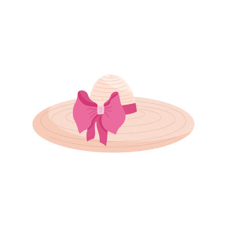 Wide brimmed straw summer hat with ribbonのイラスト素材