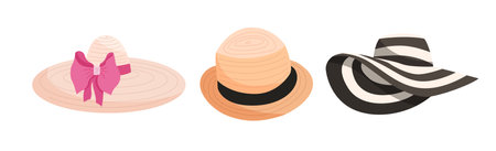 Set of beautiful womens summer hatsのイラスト素材