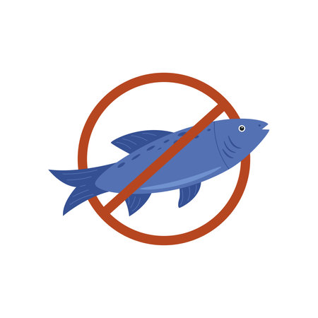 Fish in red crossed circle iconのイラスト素材