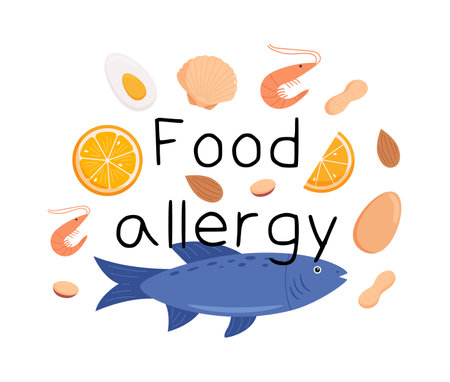 Food allergies word concept bannerのイラスト素材