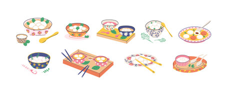 Asian desserts with glutinous rice ballsのイラスト素材