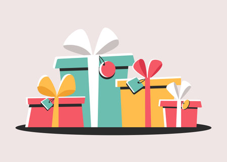 Holiday gifts with ribbonのイラスト素材