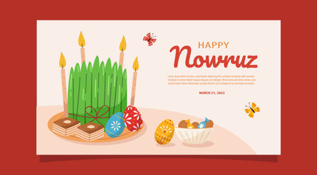 Happy Nowruz horizontal banner. flat vector illustrationのイラスト素材